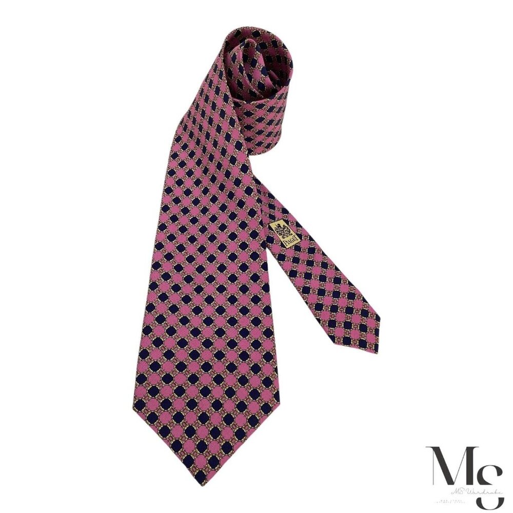 PIAGET Pink Geometric Silk Tie Made In Europe W: 3.75" EX CD